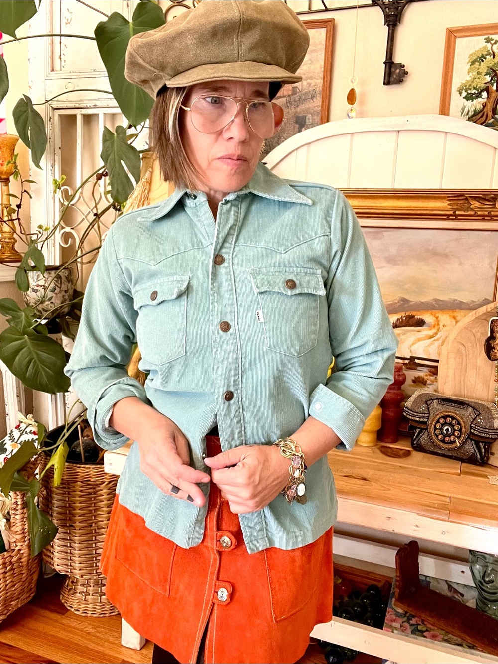 Vintage 70s Western Levis Corduroy Shirt Work Shirt Hippie Light Blue XS/Small - Picture 10 of 10